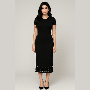 Zara Black Pencil Skirt with Pearl Accents